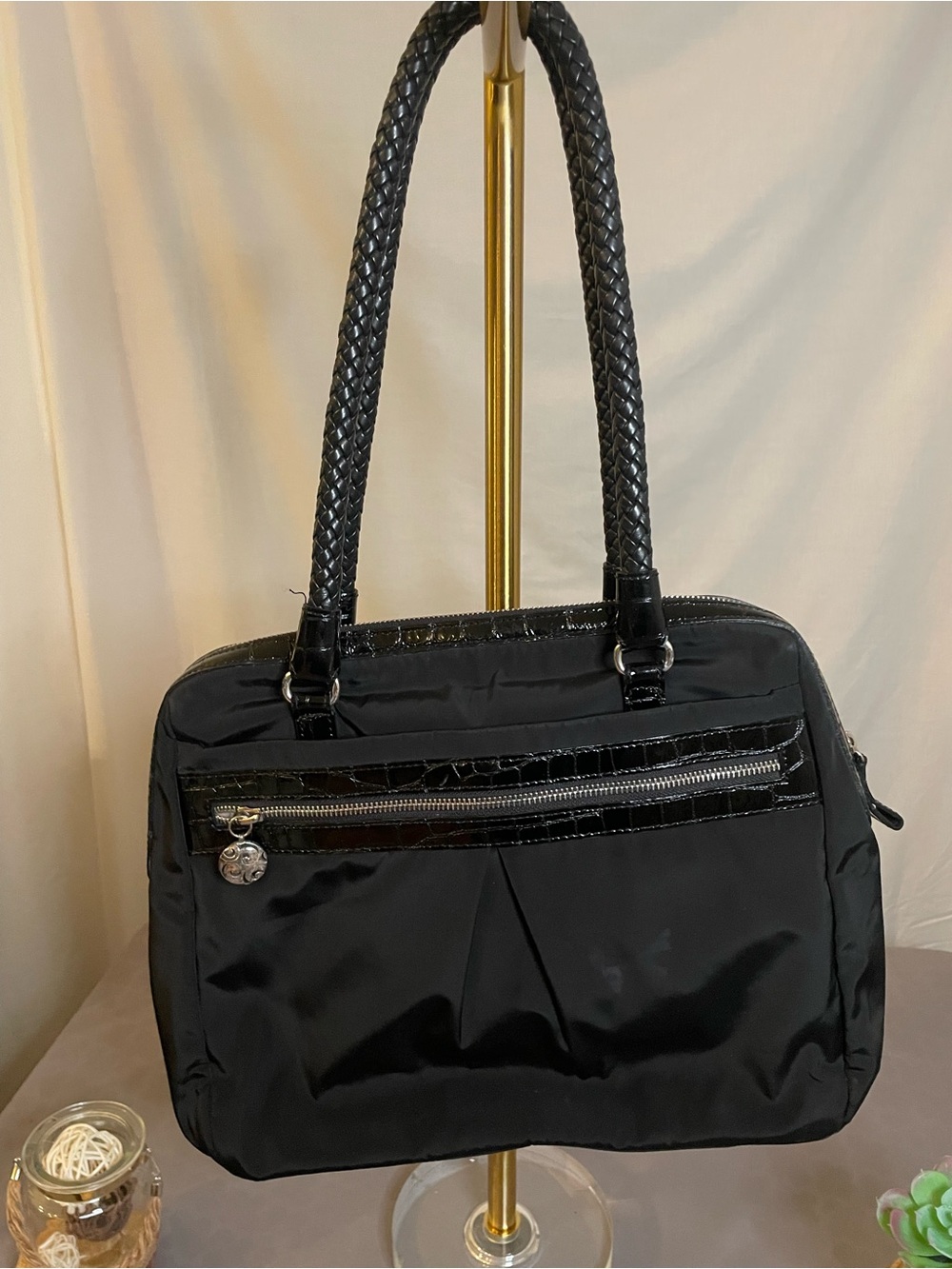 Brighton Maxwell Black Patent-Trim Shoulder Tote - Picture 3 of 15